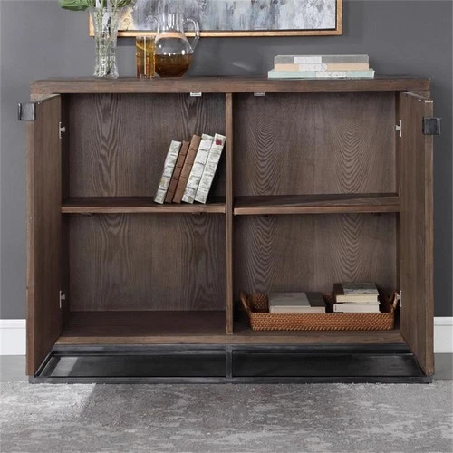 Uttermost Evros 2-Door Reclaimed Wood and Iron Sideboard in Aged Gunmetal Gray - Picture 5 of 7