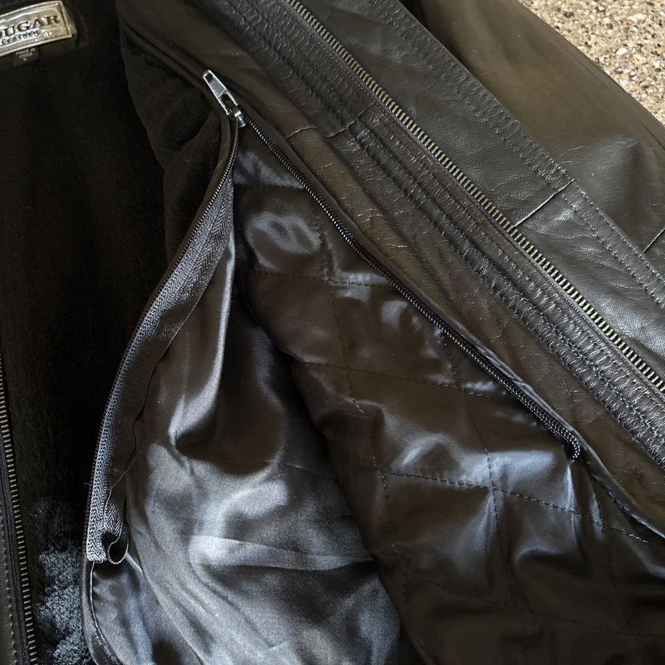 Chaqueta de cuero genuino vintage negra Cougar para hombre con forro extraíble grande Foto 3 de 4