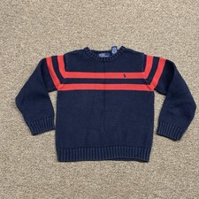 Vintage Polo Ralph Lauren Sweater Striped Cotton Pullover Kids Size 7 Made Japan