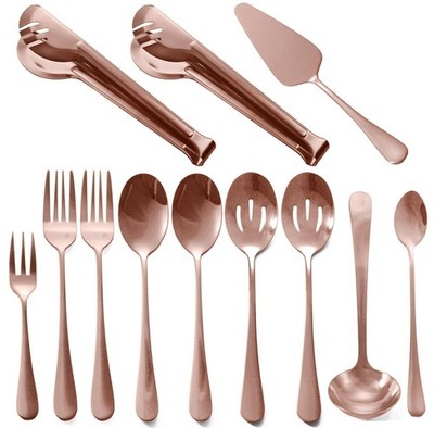 Rose Gold Buffet Party Serving Utensils Set 12 Pieces Copper Stainless Steel ...