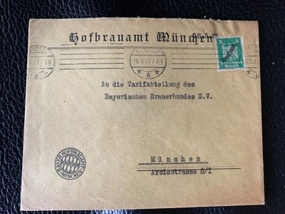 Hofbrauamt Munchen beer brewing Dienstmarke letter 1927 Mi 106