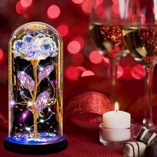 Rose Crystal Flower Dome Rose LED Light Up Rose Valentine's Day Gifts for Wife