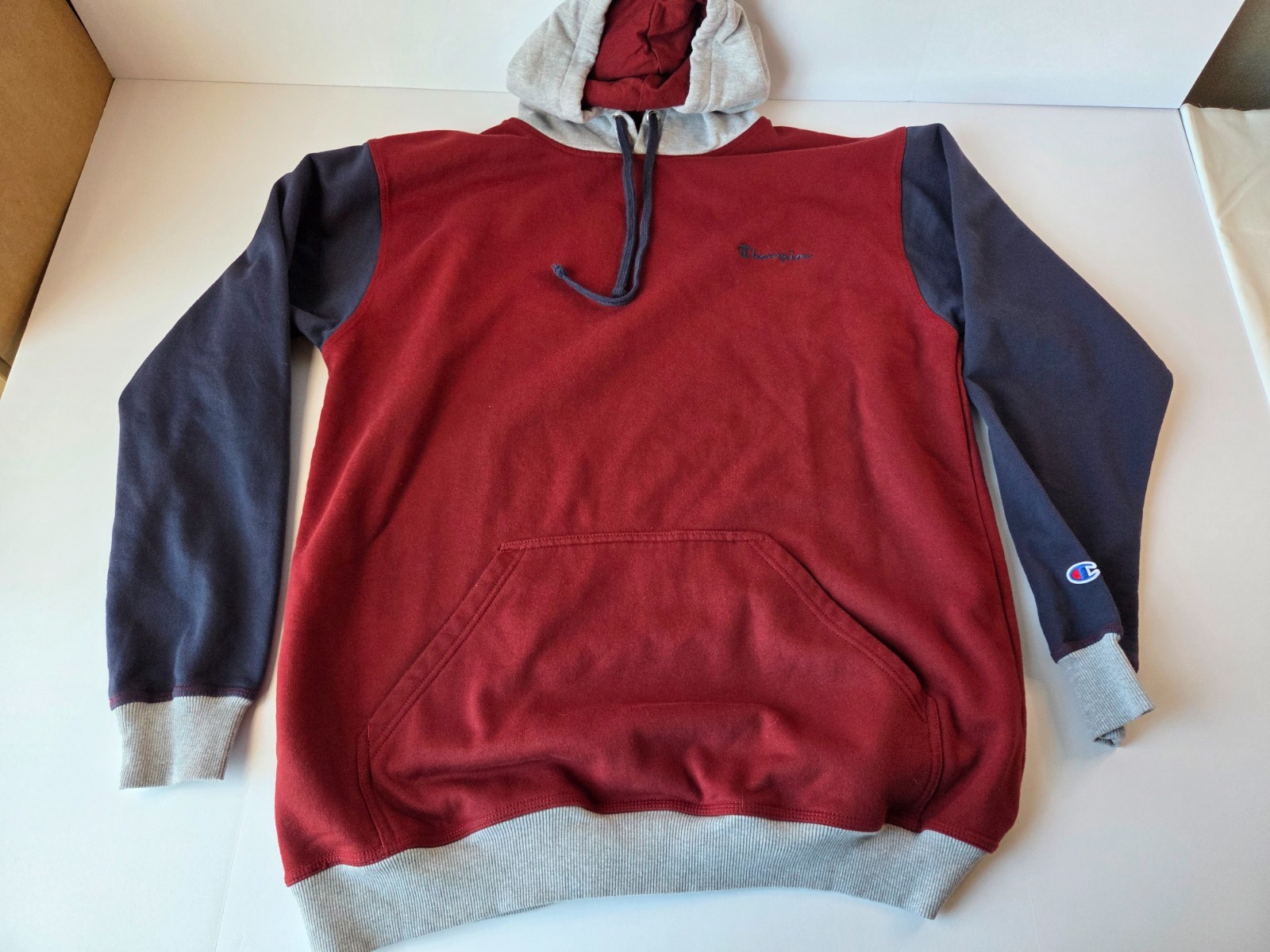 Champion Colorblock Powerblend Hoodie Mens 3XLT Maroon Navy Blue Gray Big & Tall