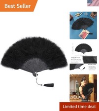 Marabou Black Feather Fan - Renaissance Fan,Rave Fan,Hand Fan Foldable,Marabo...