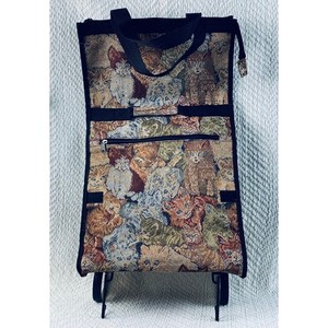 Vintage Rolling Tapestry Folding Shopping Cart Cats Kittens Tote Travel Bag 70's