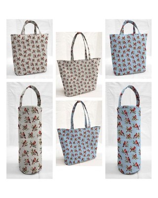 Cardinals Birds & Berries Reusable Fabric Gift Bags and/or Tote Bags