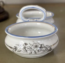 Vintage French Old Paris Porcelain Double Salt Cellar Trinket Dish Grey Flowers