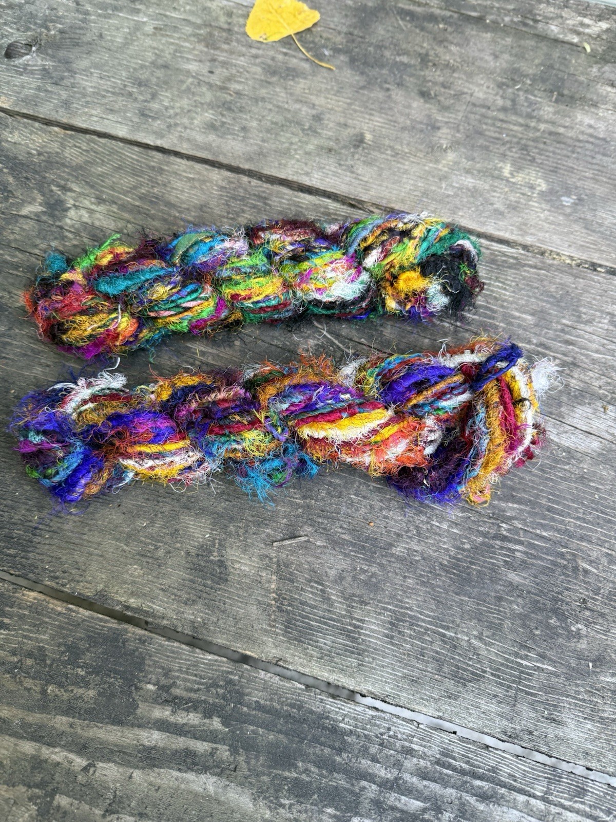 Darn Good Yarn Recycled Silk Ribbon Yarn Multi Colored TWO 54g Bulky