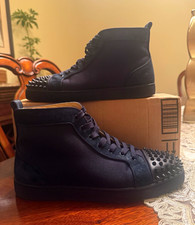 Christian Louboutin Black Spiked Studded High-Top Lace-Up Bullhide EU 43.5