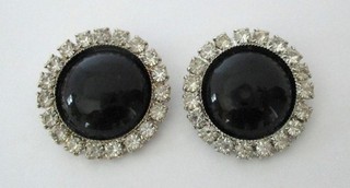 Vintage Crystal Rhinestone Black Plastic Cabochon Shoe Clips