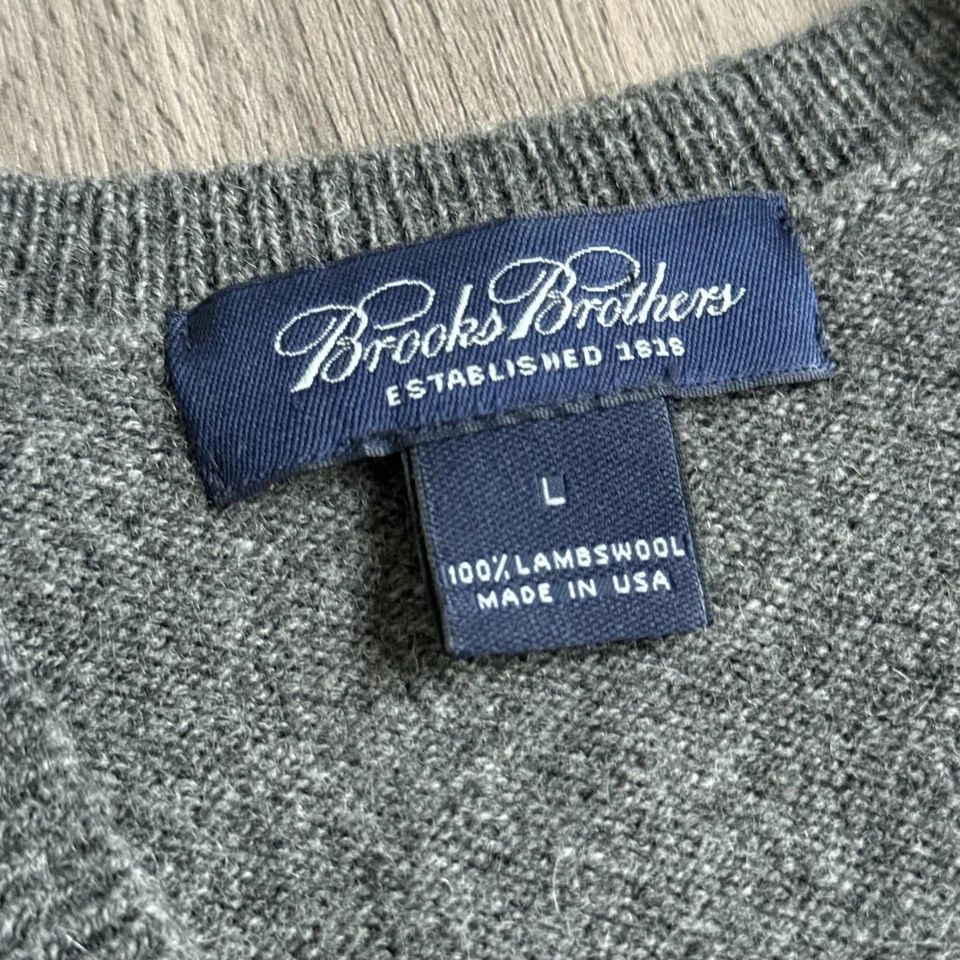 Brooks Brothers Sweater Vest Mens Large Charcoal Gray Lambswool V Neck Made USA - Image 4 of 4
