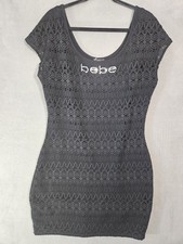 Vestido ceñido al cuerpo Bebe Y2K para mujer con logotipo de cristal negro detalle de anillo midi talla grande