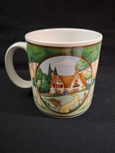 Sakura Mary's Cottages Double Gable Blue Door 12oz Stoneware Mug Indonesia 