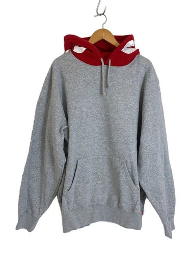 Felpa Supreme con cappuccio 21AW a contrasto XL cotone grigio usata
