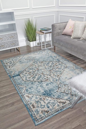 FY65A Blue Farmhouse Vintage Area Rug 2'6" x 4'