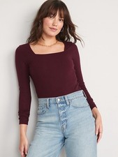 Old Navy Long Sleeve Rib Knit Bodysuit Plus Size 3X Burgundy NEW