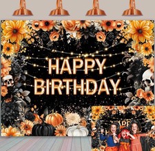 Halloween Birthday Backdrop Flower Skull Halloween Happy Birthday Party Backdrop