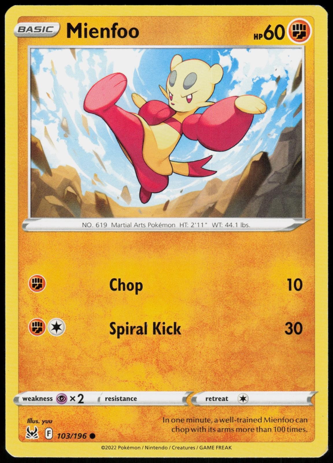 Mienfoo 103/196 Lost Origin Pokemon Common Near Mint