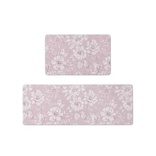 Pink Iris Floral 17.5 In. X 48 In. /17.5 In. X 28 In. Anti-Fatigue Wellness Mat