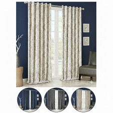 Crushed Velvet Curtains PAIR of Eyelet Ring Top Fully Lined Ready Made Curtain