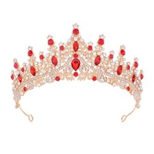 Gold Queen Crown and Princess Tiara for Women Bride 1 Count Pack of 1 , Red