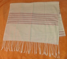 NEW Handwoven White with stripes and fringe Shawl / Wrap well crafted LOOK
