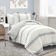 Farmhouse Stripe Reversible Cotton Duvet Cover Twin XL Size 2 Piece Set Dark Gra