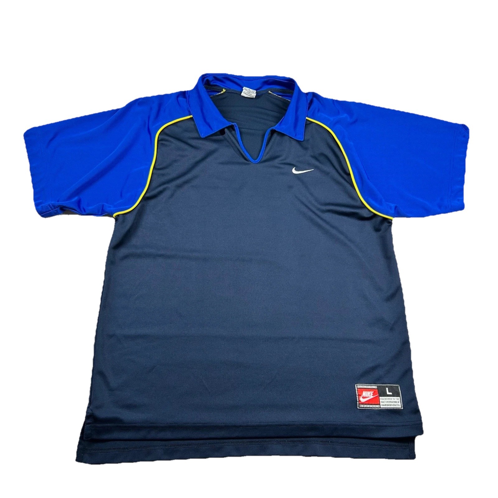 Vintage Nike Team Polo Shirt Mens L Sideline Training Soccer Jersey 90s y2K Blue