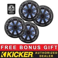 KICKER OEM REPLACEMENT 8" COAXIAL BOAT/MARINE LED SPEAKERS 4OHM CHARCOAL 2 PAIRS