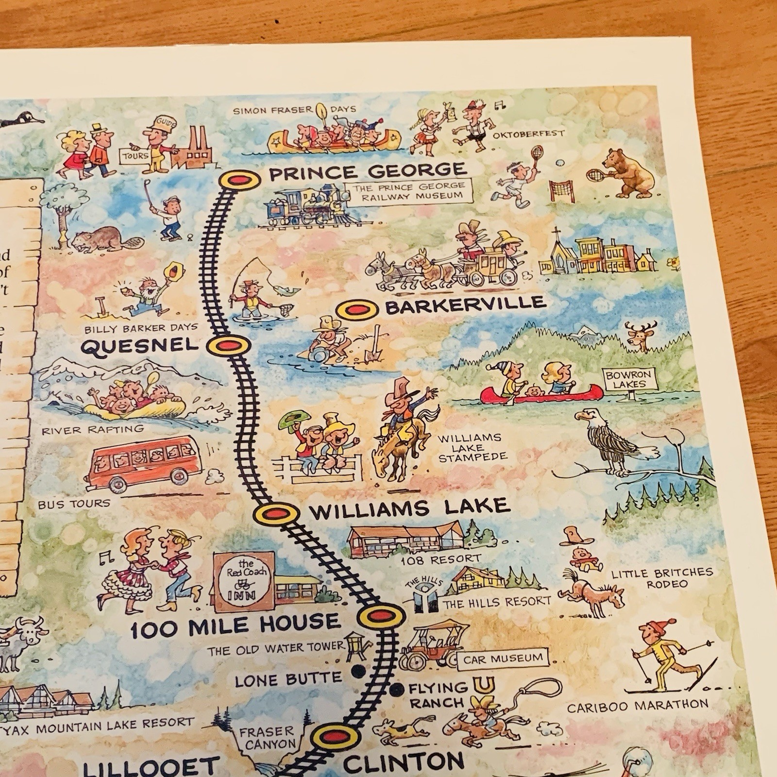 Adventures By BC Rail Cartoon Map Poster Vintage Tourism British Columbia Canada