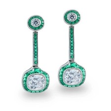 Image of Art Deco Style Cushion Cut Lab-Created Diamond Drop/Dangle Earrings 925 Silver