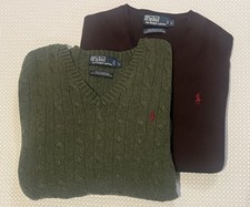 Lot Of 2 VTG Polo By Ralph Lauren Cable Knit Sweaters Green and Brown Size Large