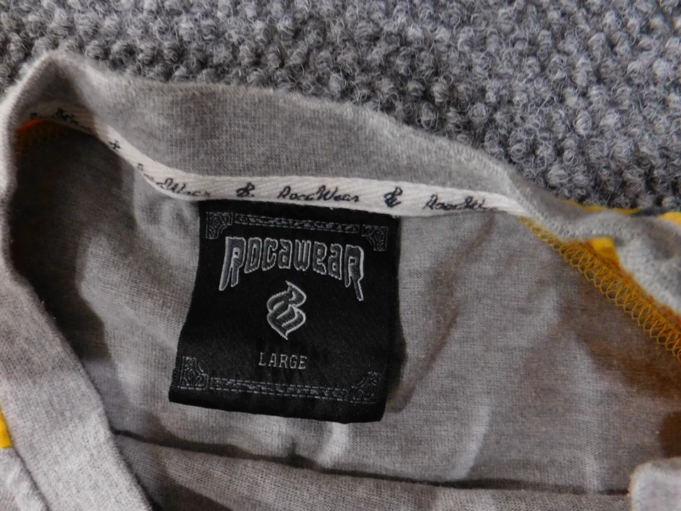 Camisa Rocawear Hombre Grande Gris Amarillo Streetwear Gráfico Y2k De Colección Foto 4 de 4
