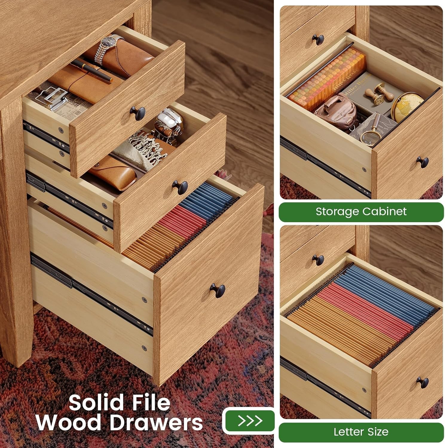 58.3" Solid Pine Wood Computer Desk w/4 Drawers &Storage Shelves for Home Office alternate view 3