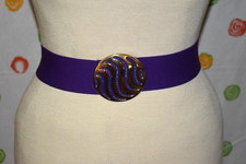 VINTAGE Purple Ornate Round buckle RETRO Elastic BELT 2" wide Womens medium EUC