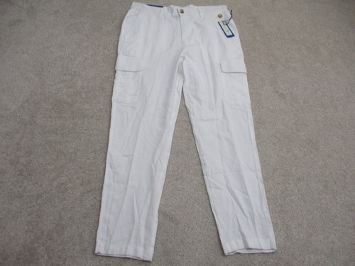 Caribbean Joe Men's 32x30 Linen Blend Cargo Pants White