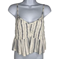 SO Women's Striped Blue Beige Crop Top Festival Top Adjustable Straps Size M