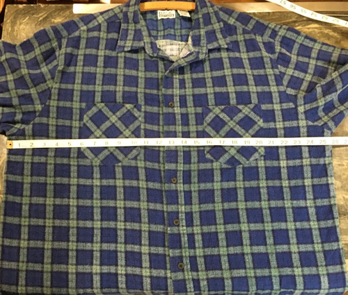 Basic Editions mens XL shirt blue plaid cotton flannel button up pockets Vintage - Picture 7 of 8