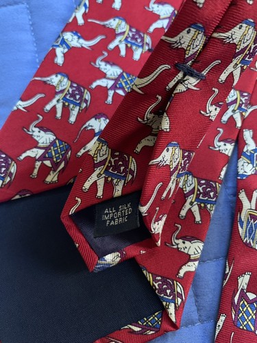 United States Congress Red Elephant Silk Tie Made in USA - Picture 5 of 6
