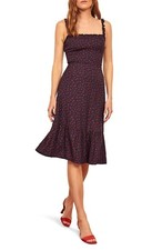 REFORMATION Virgil Navy Blue Red Floral Print Ruffle GRANADA Crepe Midi Dress 4
