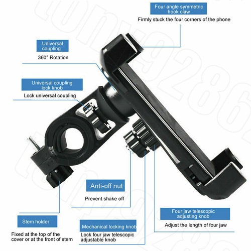 360° Motorcycle Bicycle Bike MTB Handlebar Mount Holder Stand For Mobile Phone - Picture 3 of 12