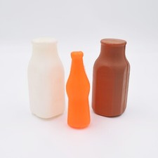 HTF Vintage Plastic White  Chocolate Milk Bottles Orange Soda Pretend Play Food