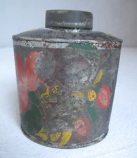 Antique Hand Painted American Tin Toleware Tea Caddy / Cannister