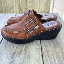 Vintage Born Clogs Y2K Cloister Women 7 Brown Leather Chunky Heel Slip On Mules