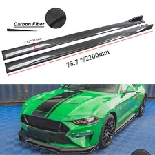 For Mustang 2016+ 78.7"2m Side Skirt Extension Lip Winglet Carbon Fiber+Glossy