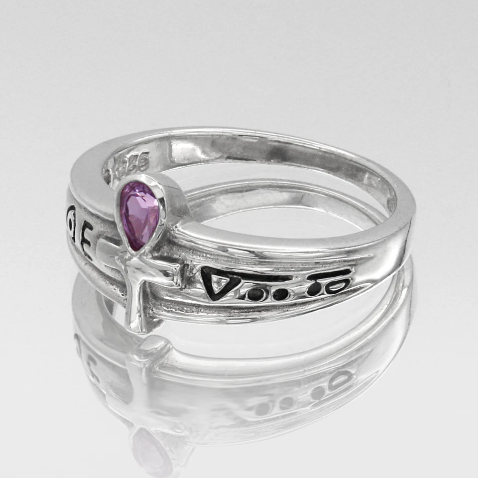 Anillo Ankh Egipcio Plata de Ley 925 - Símbolo de la Vida - Amatista Tallas 4-15 Foto 2 de 4