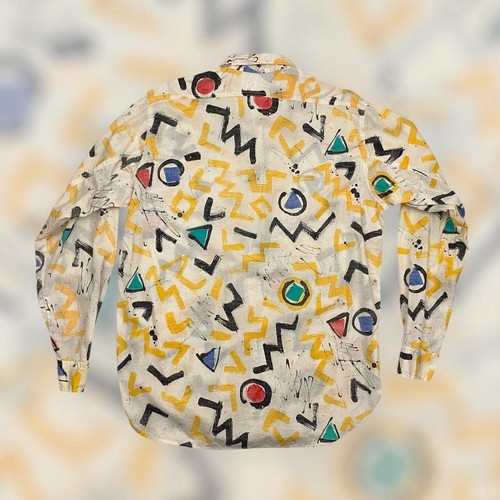 VTG 80s ID # Abstract Funky Disco Design Button Shirt Adult XL Multicolor Rare - Picture 2 of 5