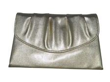 Vintage Gold Metallic Clutch Purse With Pleated Design Snap Closure