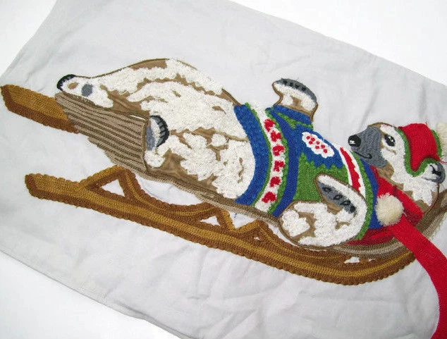 Pottery Barn Polar Bear on Sleigh Lumbar Embroidered Sofa Toss Pillow Cover New - Image 4 of 4