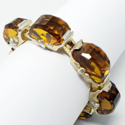 Vintage Fred A Block Honig Kristalle schwer Sterling Silber Armband in Gold